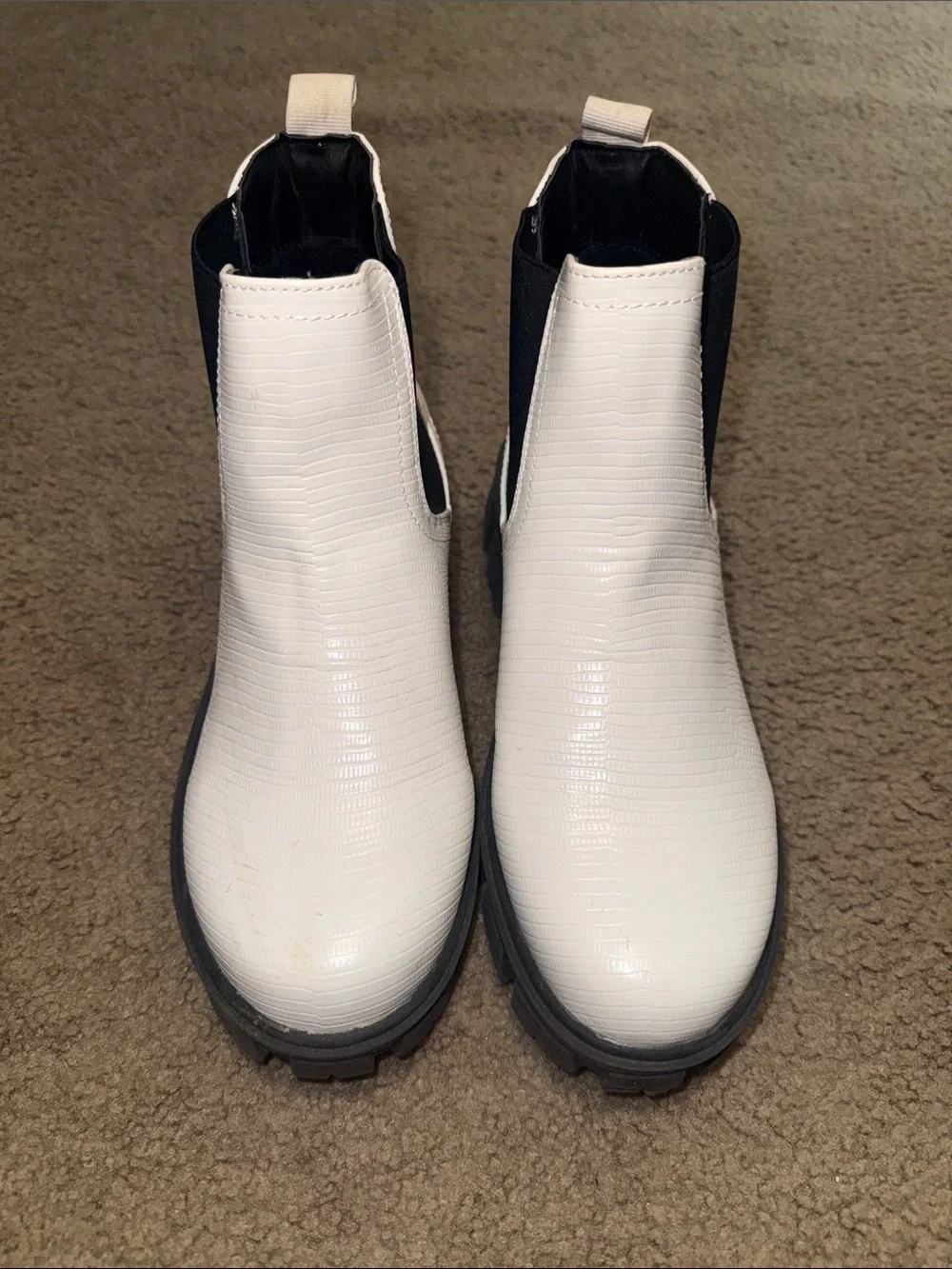 TC White Chunky Chelsea Ankle Boots with Black Elastic Panels